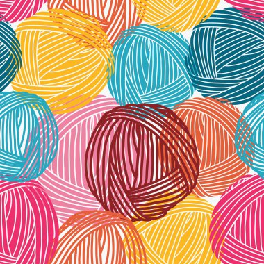 Wool balls, yarn skeins. Seamless pattern. Colorful background. clipart