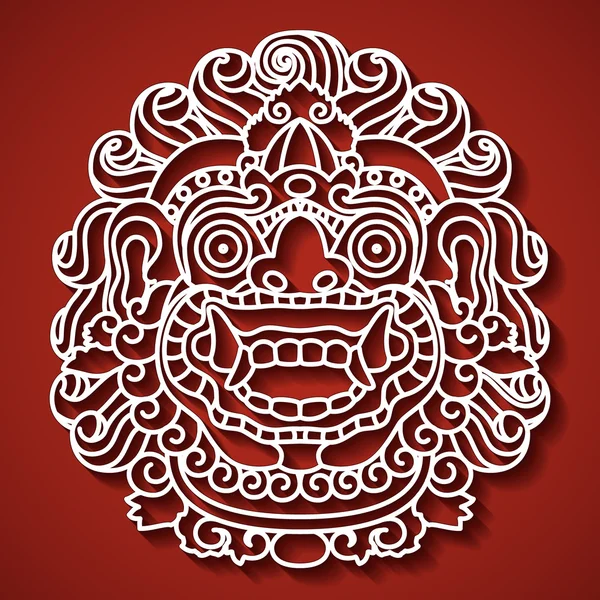 La cara mitológica de Dios. Tradición balinesa. Barong. . — Vector de stock