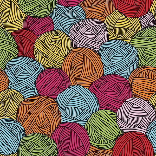 Modèle de boules de fil sans couture. fond écheveaux de laine colorée . — Image vectorielle