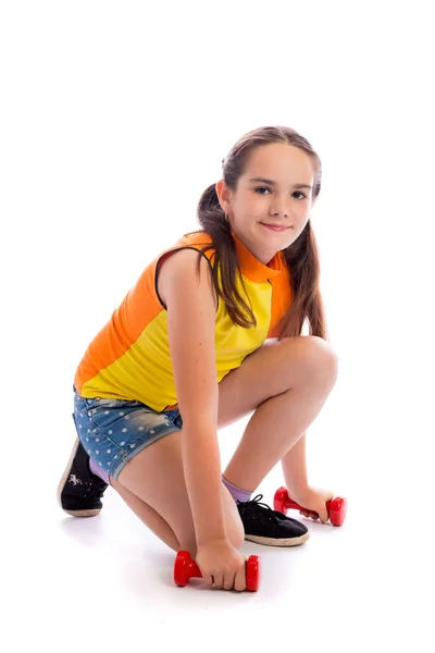 Beyaz bir arka plan üzerinde kız atlet yalıtım