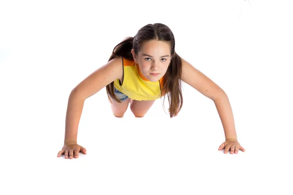 Απομόνωση αθλητής κορίτσι σε λευκό φόντο — Φωτογραφία Αρχείου
