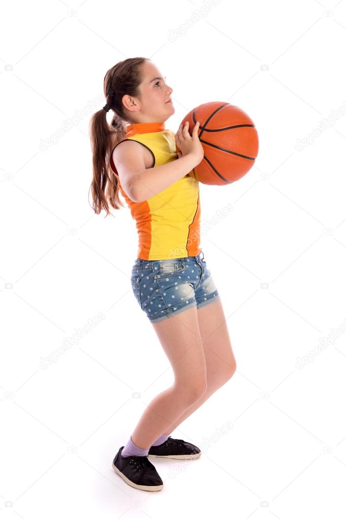 Young girl throwing with basket ball ⬇ Stock Photo, Image by ©  roggozub.gmail.com #116152670