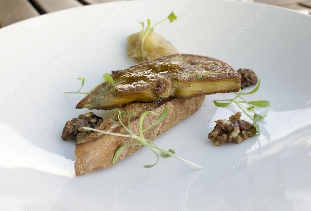 Pan seared Foie gras with apple & raisin chutney Stock Photo by ©chef