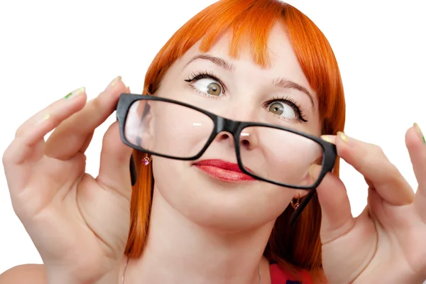 メガネで面白いの赤い髪の少女 ストックフォト