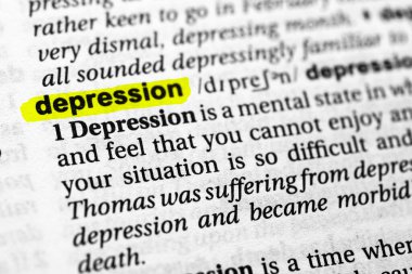 Vurgulanmış kelime depresyon kavramı ve anlamı.