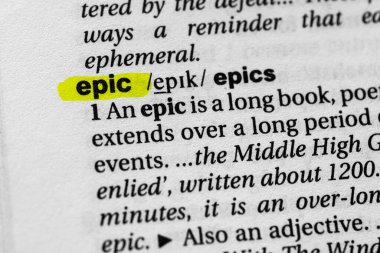 Vurgulanmış kelime destansı kavram ve anlam.