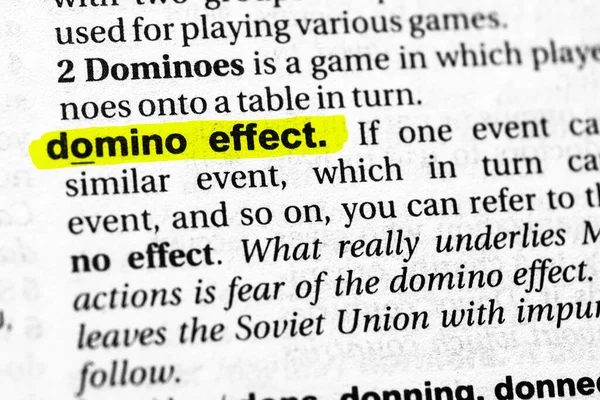 Highlighted word domino effect concept and meaning.