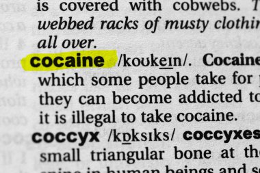 Vurgulanmış kelime kokain konsepti ve anlamı.