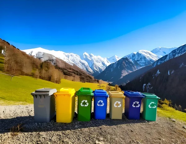 recycling containers in the mountain