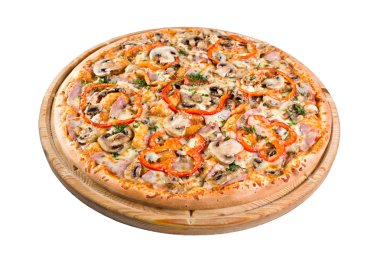 ahşap tahta üzerinde mantarlı pizza