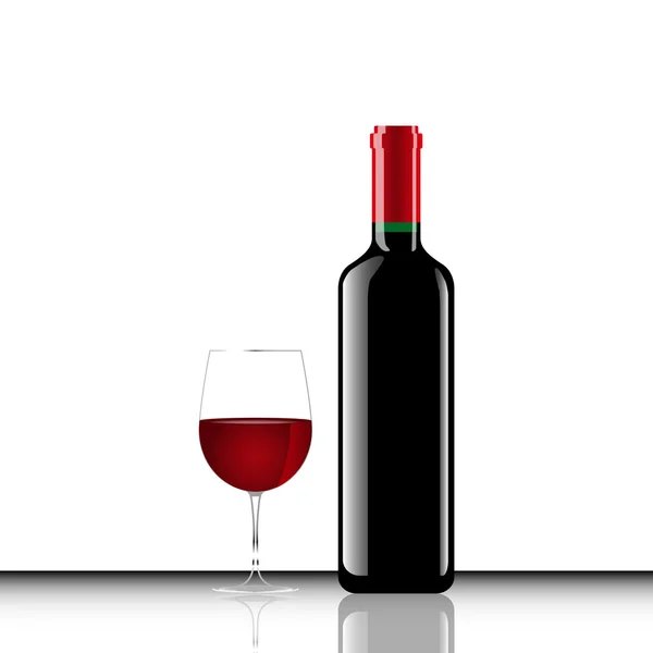 Botella y copa de vino — Vector de stock