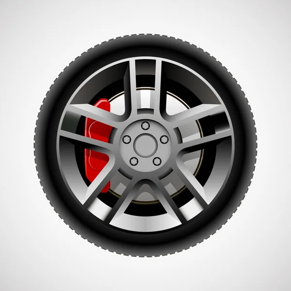Rueda de coche con neumático y frenos — Archivo Imágenes Vectoriales