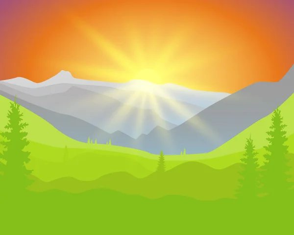 Lever de soleil dans les montagnes — Image vectorielle