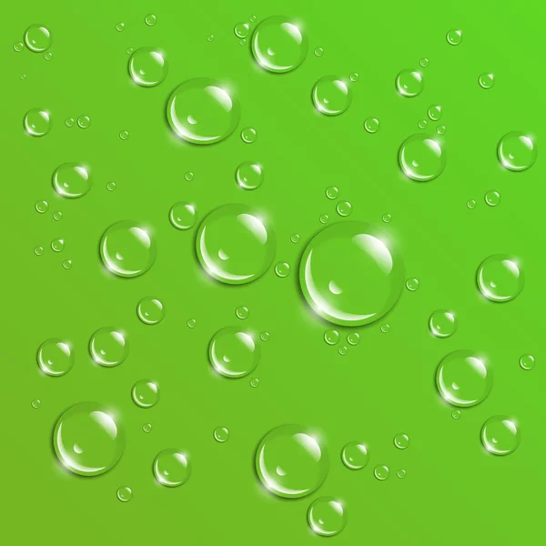 Gotas de lluvia sobre fondo verde — Vector de stock