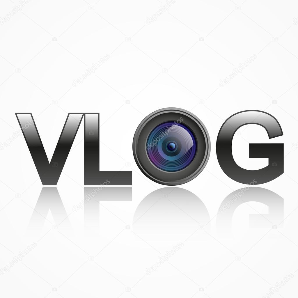 Vector vlog logo with lens, isolated on white, vector design.