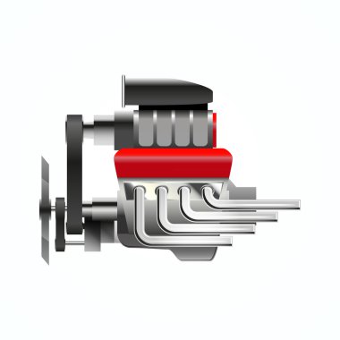 V8 motoru, yan görünüm, üzerinde beyaz izole
