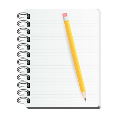 Spiral defter ile temiz bir sayfayla ve kalem