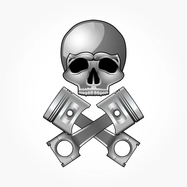 Skull and crossed pistons, isolated on white — Stock Vector