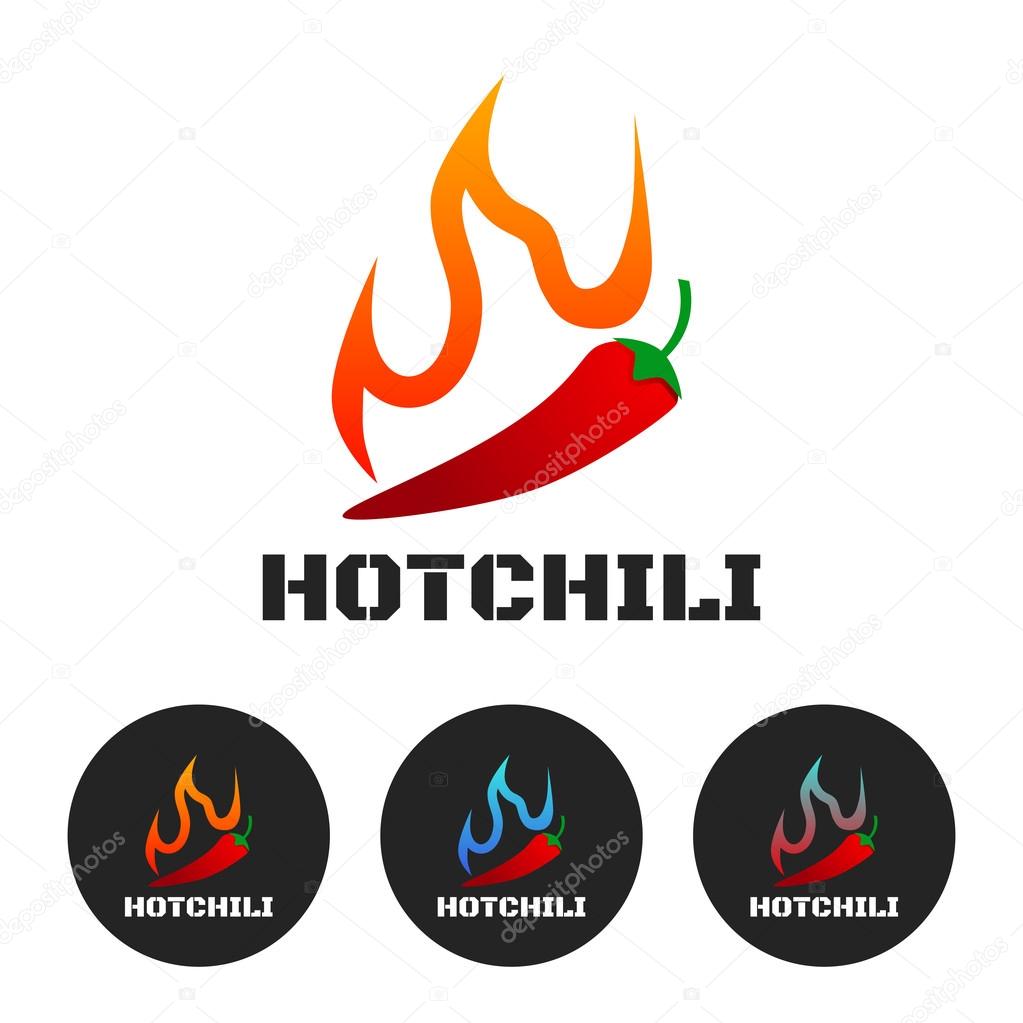 Hot chili pepper in fire, vector illustration, logo set