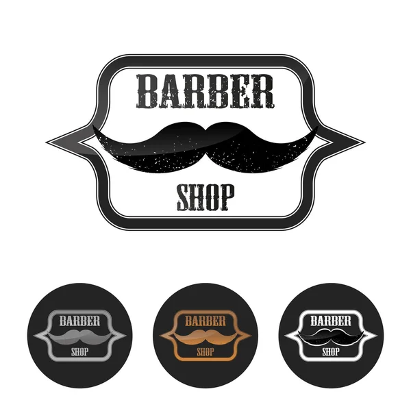 Logo de la peluquería con bigote y marco vintage — Archivo Imágenes Vectoriales