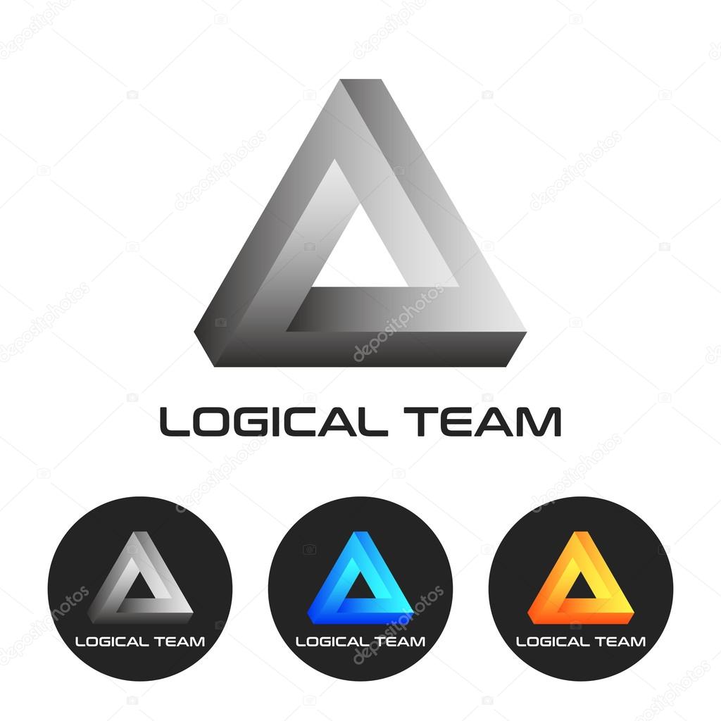 Set of colored triangles. Illusion triangle. Triangle icon. Impossible object. Vector.