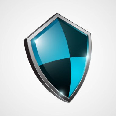 Düz bir arkaplanda üç boyutlu kalkan simgesinin vektör illüstrasyonu