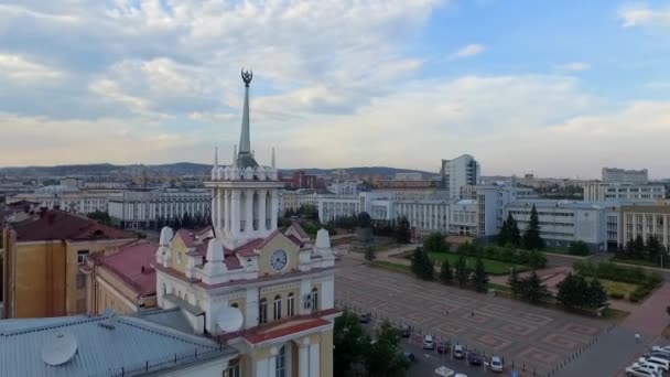 Vol centre-ville Ulan-Ude drone vue aérienne Russie, Bouriatie . — Video