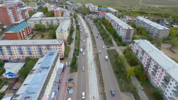 乌兰乌德市，俄罗斯，布里亚特共和国的街道鸟瞰图 — 图库视频影像