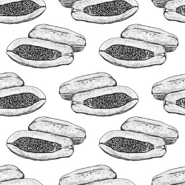 Vektör illüstrasyonu, kusursuz desen, olgun papaya, duvar kağıdı veya kumaş süsü, ambalaj kağıdı, tasarım için arkaplan