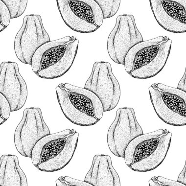 Vektör illüstrasyonu, kusursuz desen, olgun papaya, duvar kağıdı veya kumaş süsü, ambalaj kağıdı, tasarım için arkaplan