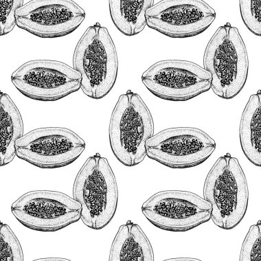 Vektör illüstrasyonu, kusursuz desen, olgun papaya, duvar kağıdı veya kumaş süsü, ambalaj kağıdı, tasarım için arkaplan