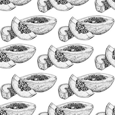 Vektör illüstrasyonu, kusursuz desen, olgun papaya, duvar kağıdı veya kumaş süsü, ambalaj kağıdı, tasarım için arkaplan