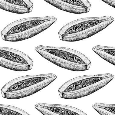 Vektör illüstrasyonu, kusursuz desen, olgun papaya, duvar kağıdı veya kumaş süsü, ambalaj kağıdı, tasarım için arkaplan