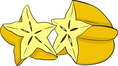 Carambola. Bir dilim Carambola. Egzotik tropikal meyve. Vektör El Çizimi. Çizim Botanik Çizimi. Sağlıklı çevre yiyecekleri. Süper yemek. Beyaz arkaplanda.