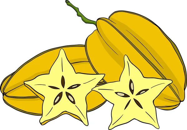 Carambola Une Tranche Carambole Fruits Exotiques Tropicaux Vecteur Dessiné Main — Photo