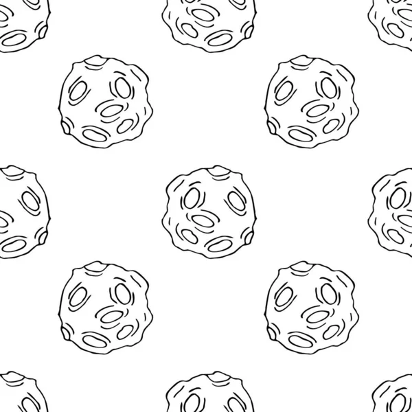 Asteroid moon seamless pattern isolated on white background. Pop art retro vector illustration hand drawn comic cartoon. Space seamless pattern vector illustration. Cartoon galaxy with comets, asteroids, stars, planets and ufo on white background
