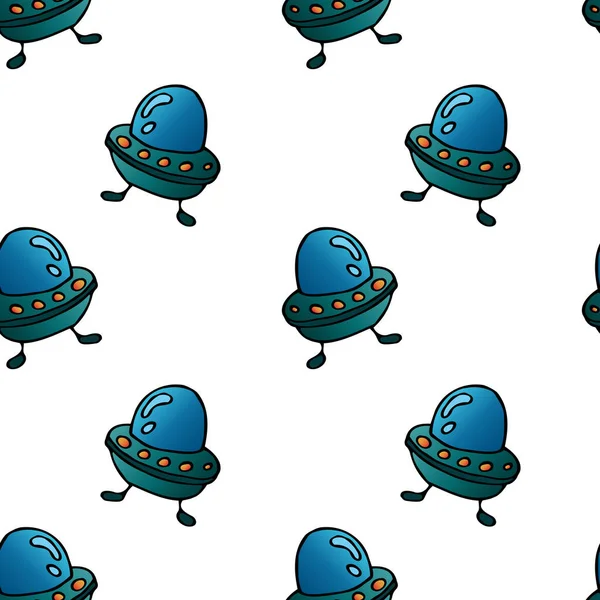 Hand draw aliens and ufo seamless pattern of vector objects and design elements isolated on white background. Trendy kids hand drawn seamless pattern with planets and rockets. Baby vector background illustration with space. Doodle style. Scandinavian