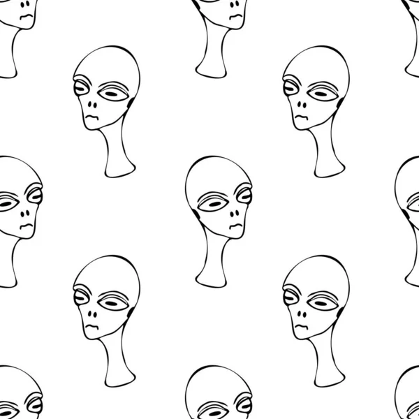 Hand draw aliens and ufo seamless pattern of vector objects and design elements isolated on white background. Trendy kids hand drawn seamless pattern with planets and rockets. Baby vector background illustration with space. Doodle style. Scandinavian