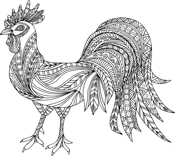 Gallo blanco y negro dibujado a mano. Elemento de diseño . — Archivo Imágenes Vectoriales