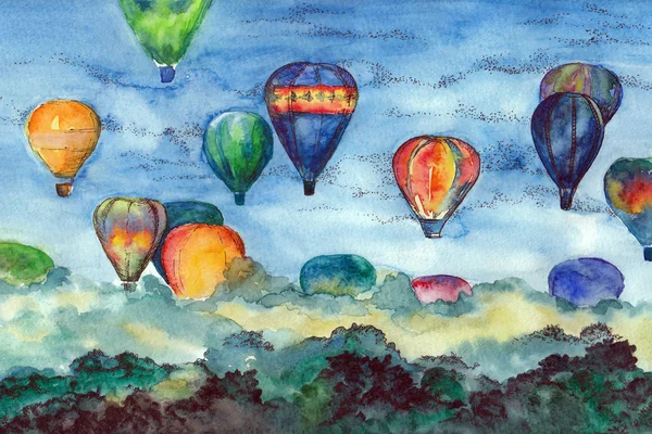Paisagem ilustrativa com balões . — Fotografia de Stock
