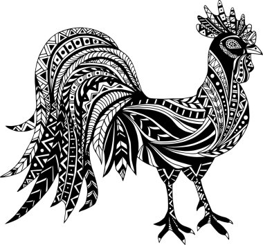 Siyah ve beyaz mozaik horoz beyaz arka plan üzerinde izole