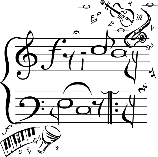 Firma "Friday party" en estilo de pentagrama musical. Vector — Archivo Imágenes Vectoriales