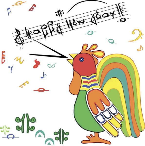 Tarjeta con un gallo y las palabras "Feliz Año Nuevo". Vector — Vector de stock