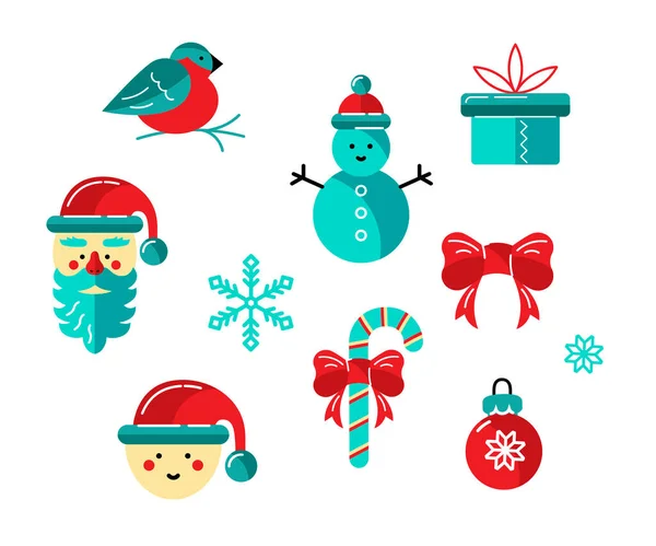 Feliz Navidad Año Nuevo Vector Ilustración Conjunto Con Caras Santa — Vector de stock