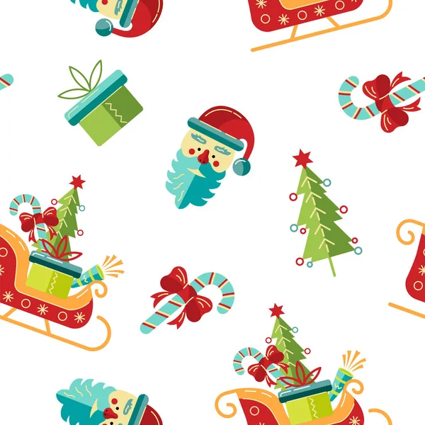 Motif Couture Avec Père Noël Boîte Cadeau Canne Bonbons Traîneau — Image vectorielle