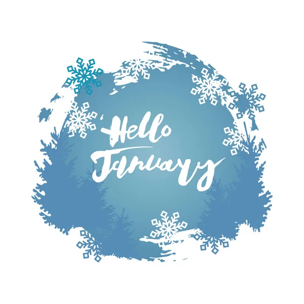 Bannière Hello January Avec Flocons Neige Sapins Endroit Pour Texte — Image vectorielle