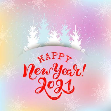 Yeni yılınız kutlu olsun. Yılbaşı ağacıyla birlikte el yazısıyla yazılmış mektuplar. Mesaj için yer. Noel ve yeni yıl tatili için vektör illüstrasyonu, davetiye, tebrik kartı, poster, afiş.