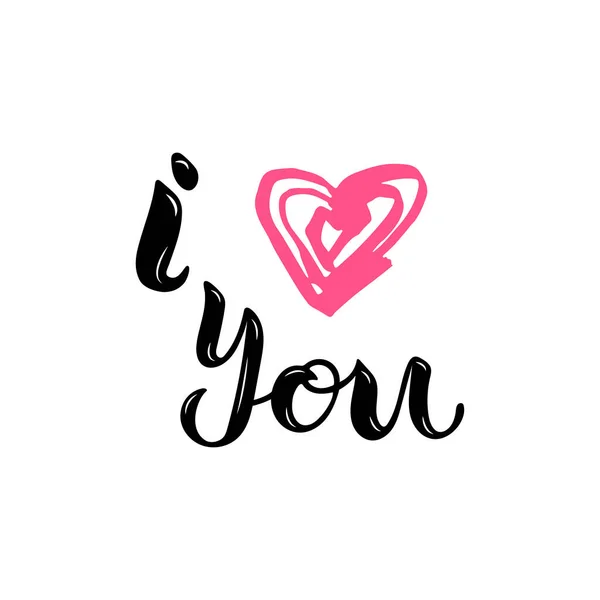 Love You Avec Coeur Style Dessiné Main Isolé Sur Fond — Image vectorielle