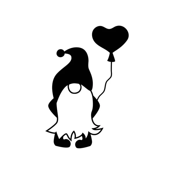 Gnome Com Balão Cardíaco Sobre Fundo Branco Ilustração Vetorial — Vetor de Stock