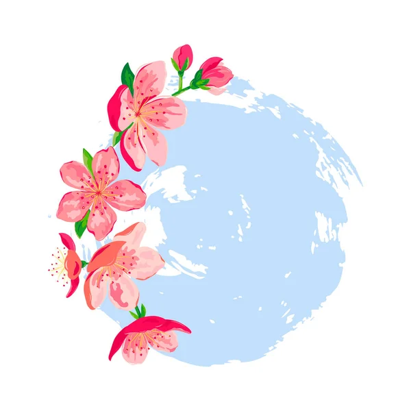 桜のリース テキスト用の場所 春の販売のための素晴らしい 東洋の招待状 チラシ 美しさの提供 結婚式 ブライダルシャワー ポスター ベビーシャワー — ストックベクタ